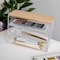 Martha Stewart Brody Clear Plastic Storage Organizer Bins W/ Light Natural Paulownia Wood Lid, Med 7.5in x 3in, 3PK BE-PB4516-3WD-CL-NT-MS - alternate 1
